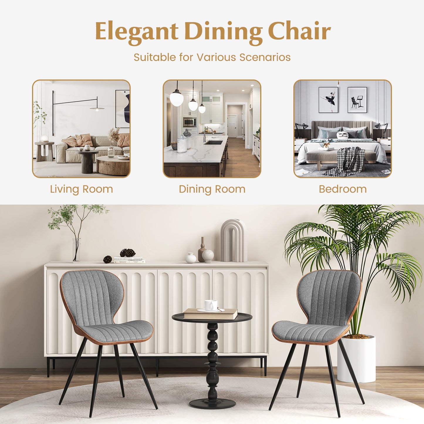 2 Set Armless Dining Chair Modern Accent Chairs with Curved Backrest-Grey