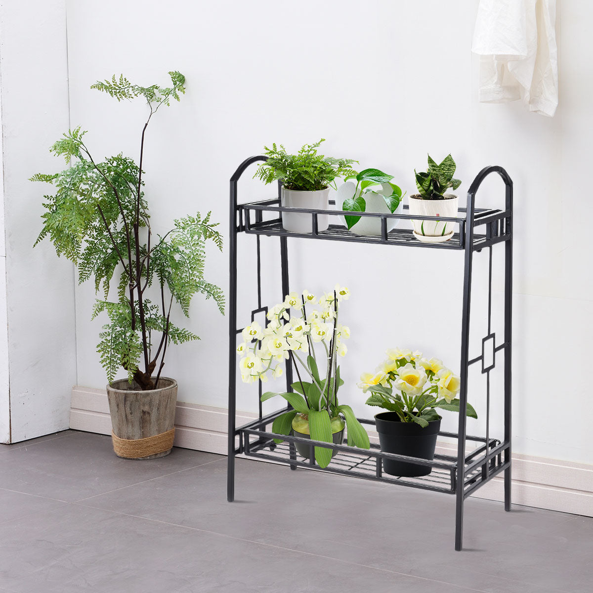 2 Tier Metal Plant Stand Indoor Outdoor Flower Pots Display Rack Shelf