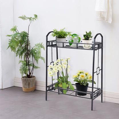 2 Tier Metal Plant Stand Indoor Outdoor Flower Pots Display Rack Shelf