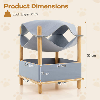 2-Tier Wooden Cat House Modern Cat Tree with Semi-enclosed Condo-Grey