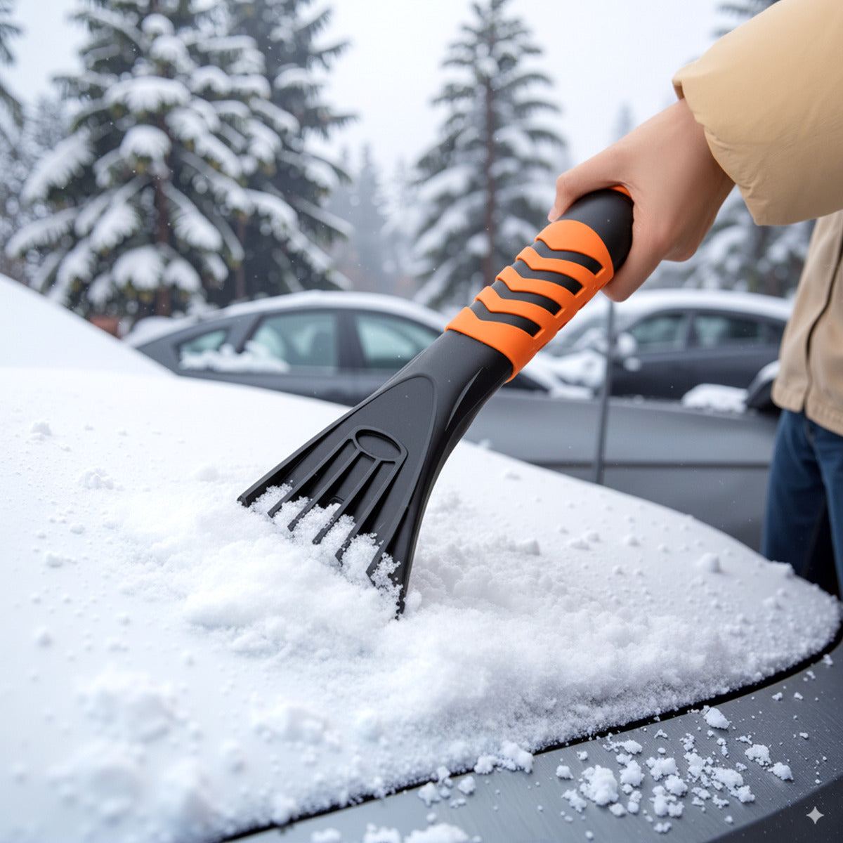 2 in 1 Extendable Snow Shovel 41” Ice Scraper-Orange