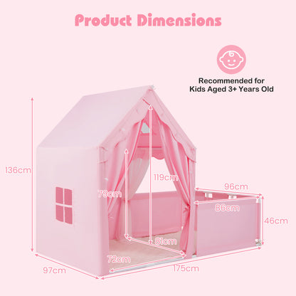 2-in-1 Kids Play Tent with Playpen and Washable Cotton Mat-Pink