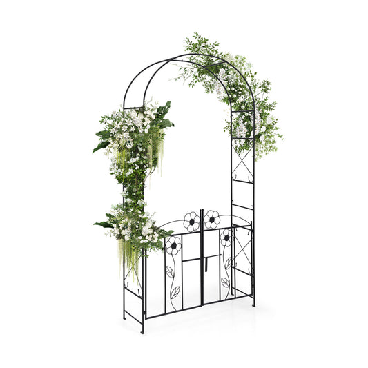 2-in-1 Metal Garden Arbor 228 cm Decorative Arch Trellis-Black