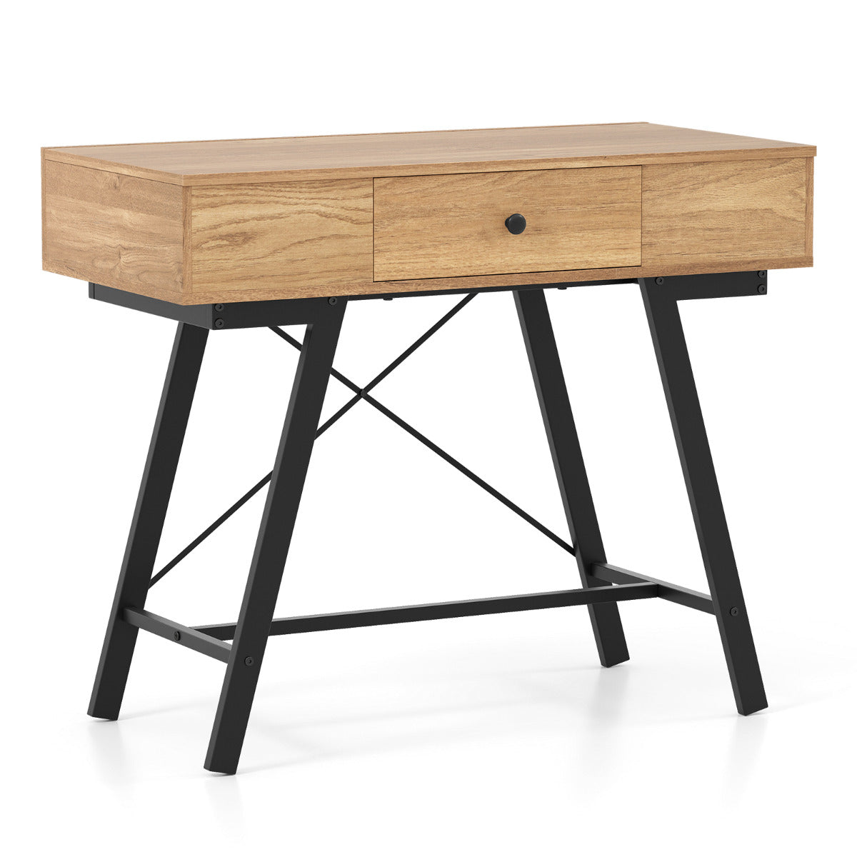 2-in-1 Vanity Desk with Mirror and Charging Station-Natural