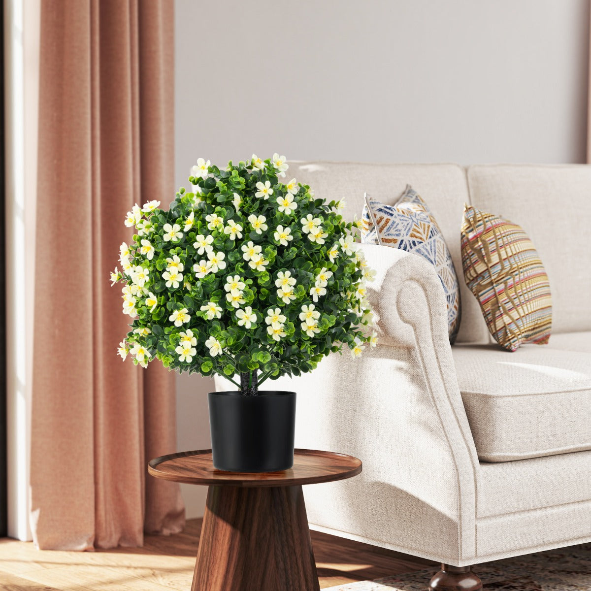 2 Pack Artificial Boxwood Topiary Ball Tree Faux Shrub Bushes-White