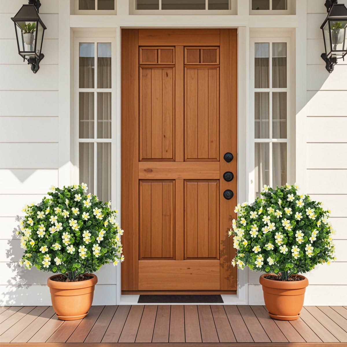 2 Pack Artificial Boxwood Topiary Ball Tree Faux Shrub Bushes-White