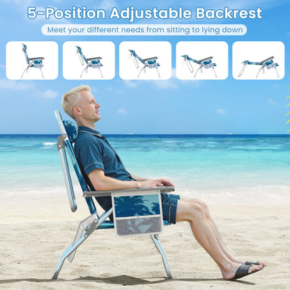 2-Pack Beach Chairs 5-Position Adjustable Folding Chair with Towel Bar-Blue