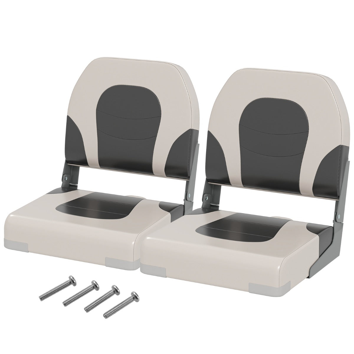 Upholstered Folding Captain Boat Chair with Padded Seat and Back-Grey