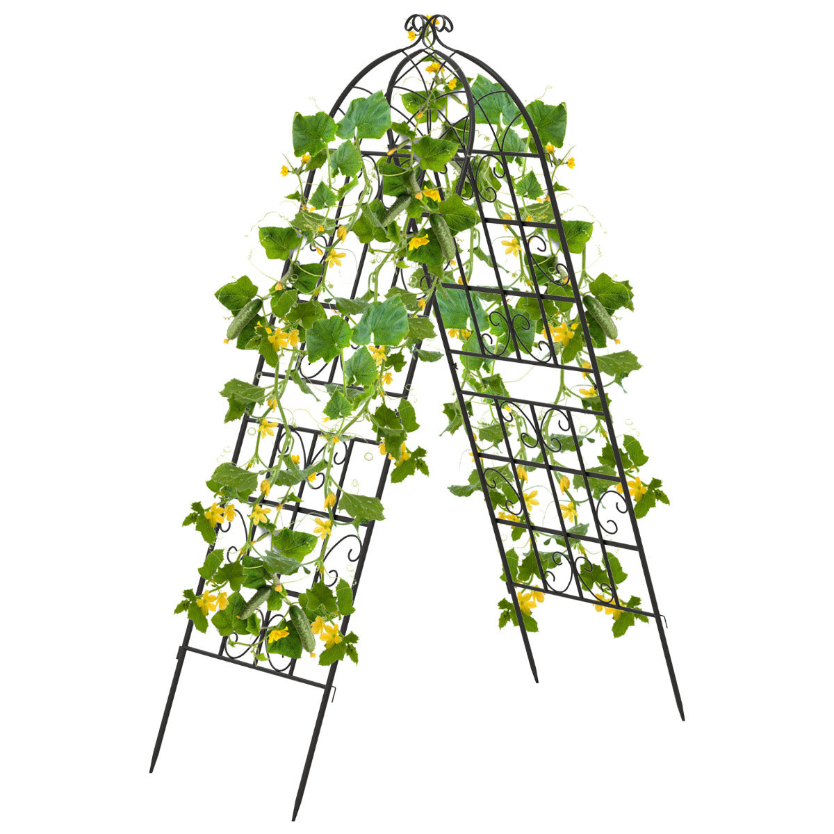 Set of 2 metal trellises, freestanding garden fences for planting, 180 x 50 cm, black