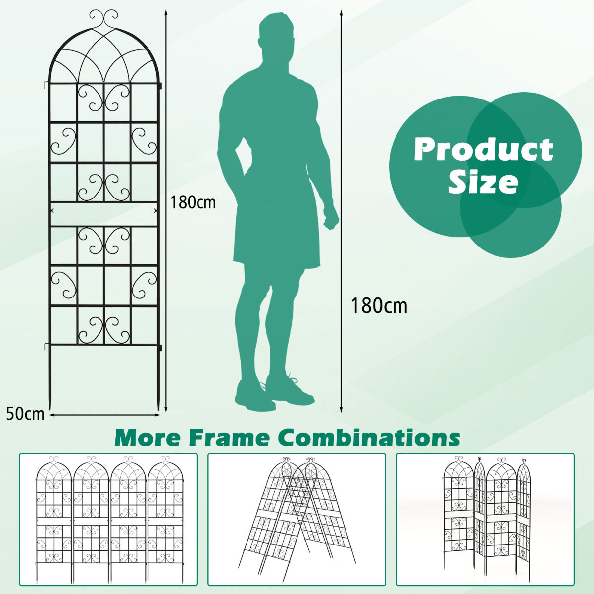 Set of 2 metal trellises, freestanding garden fences for planting, 180 x 50 cm, black