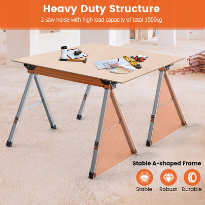 2 Pack Saw Horses with Folding Design Non-slip Pads and Surface-Orange