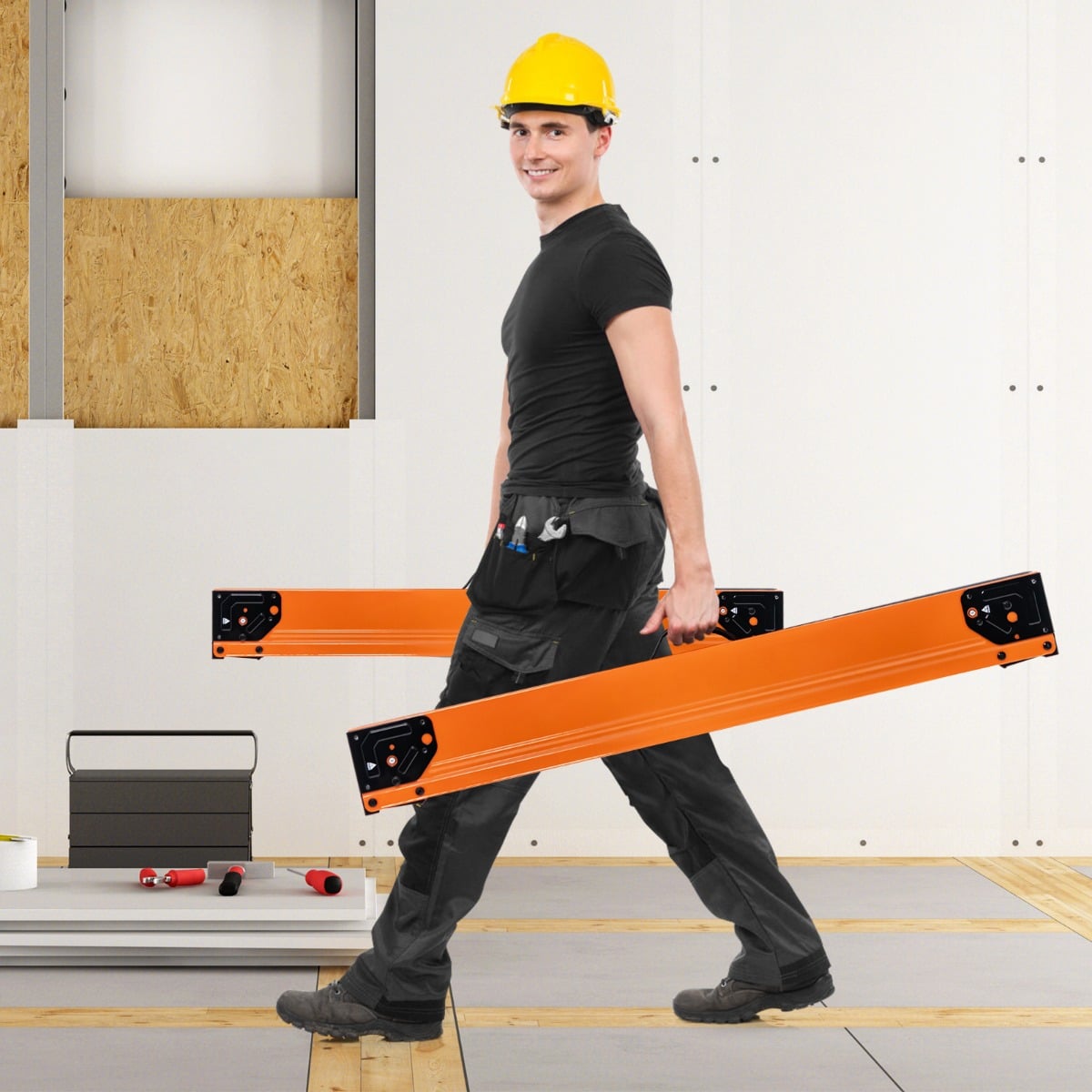 2 Pack Saw Horses with Folding Design Non-slip Pads and Surface-Orange