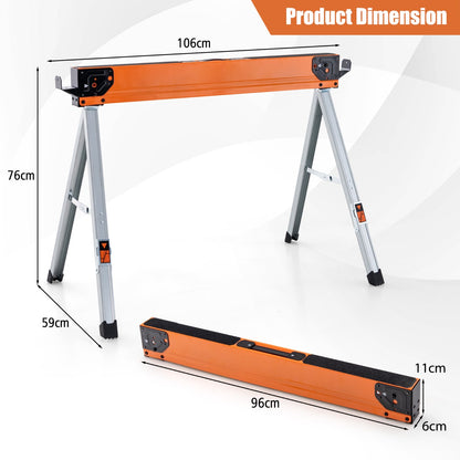 2 Pack Saw Horses with Folding Design Non-slip Pads and Surface-Orange
