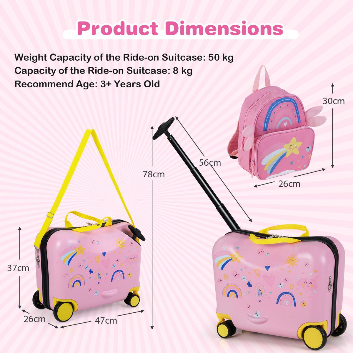 2 Pieces Kids Luggage Set with Spinner Wheels and Anti-Lose Rope-Light Pink