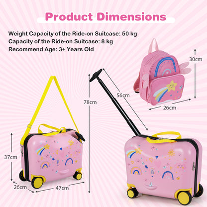 2 Pieces Kids Luggage Set with Spinner Wheels and Anti-Lose Rope-Light Pink