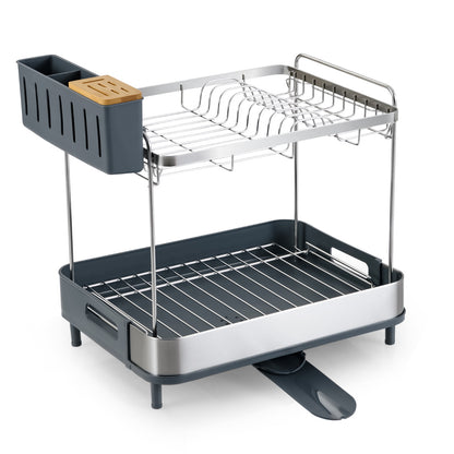 2-Tier Dish Drying Rack Stainless Steel Dish Drainer with Cutlery Holder