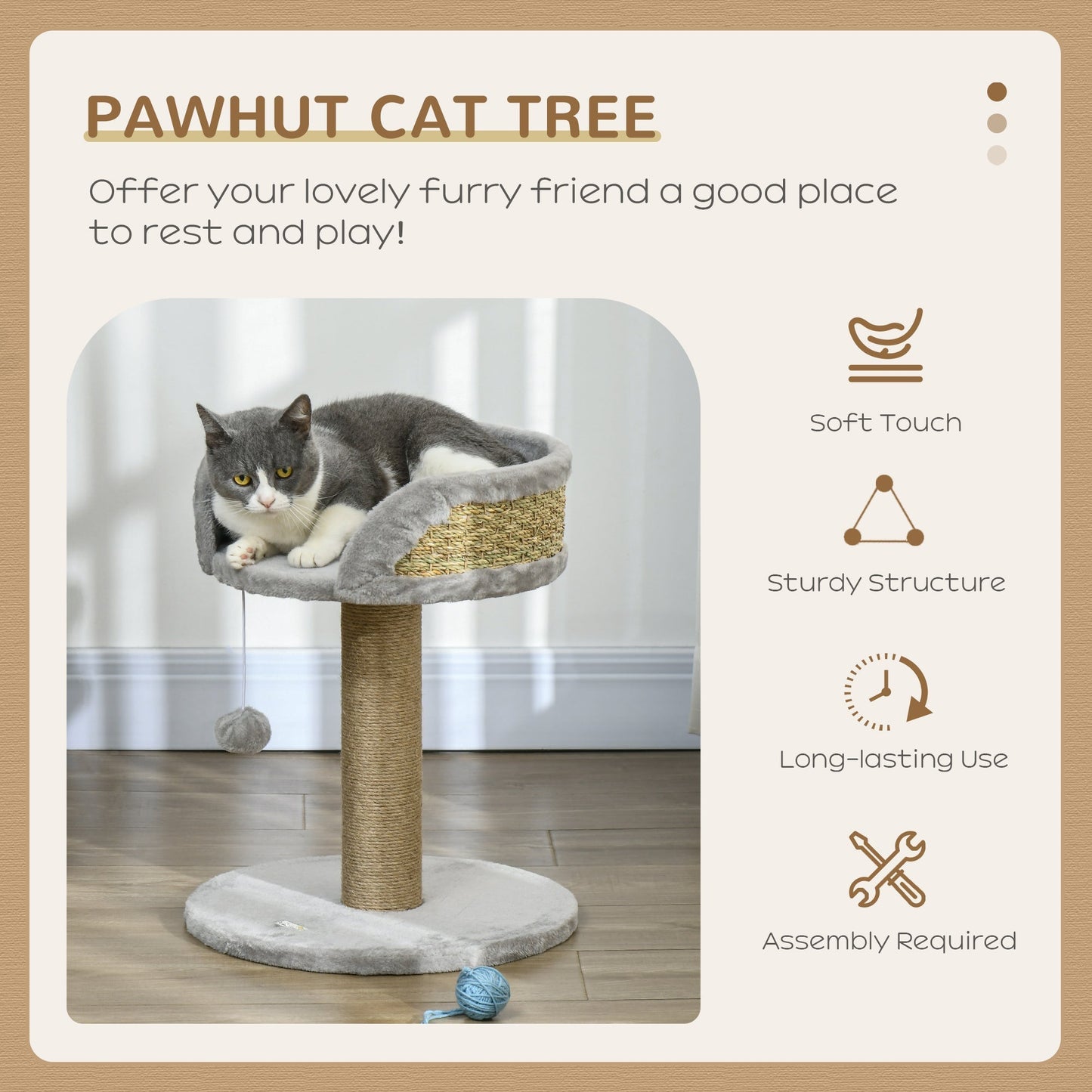 PawHut Cat Tree Tower with Scratching Posts, Grey