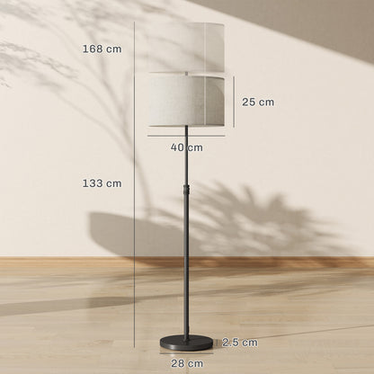 HOMCOM Floor Lamp with Remote, Height Adjustable Standing Lamp with Linen Shade, Dimmable with 3000K-6000K Adjustable Colour Temperatures, Foot Switch for Living Room Bedroom Office, Black