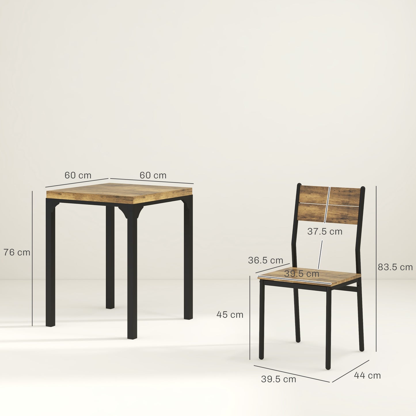 HOMCOM Three-Piece Minimal and Compact Dining Set, Rustic Brown