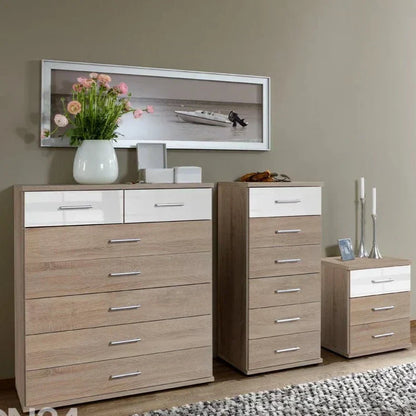 Oak Finish Chest of Drawers LAOS Tallboy Medium Chest, 6 Drawers
