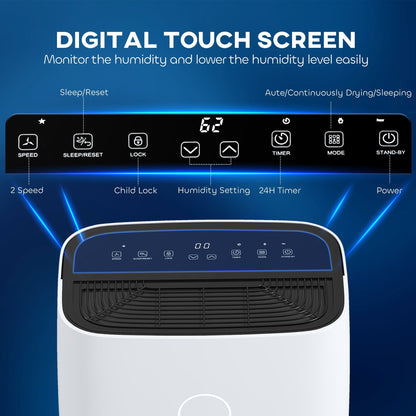 HOMCOM 20L/Day Portable Dehumidifier for Home, with LED Screen, Sleep Mode, 24H Timer, 4L Water Tank, Electric Air Dehumidifier for Damp Laundry Bedroom Basement