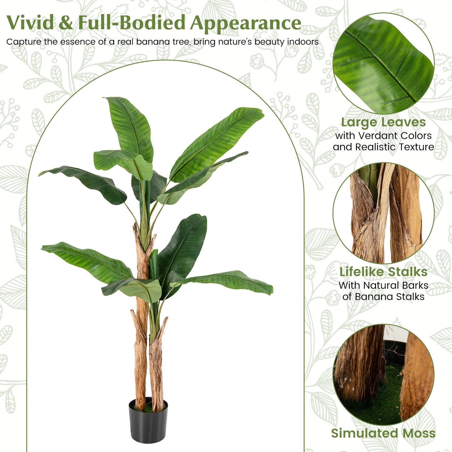 2 Pack 165cm Tall Artificial Banana Tree with 10 Large Leaves