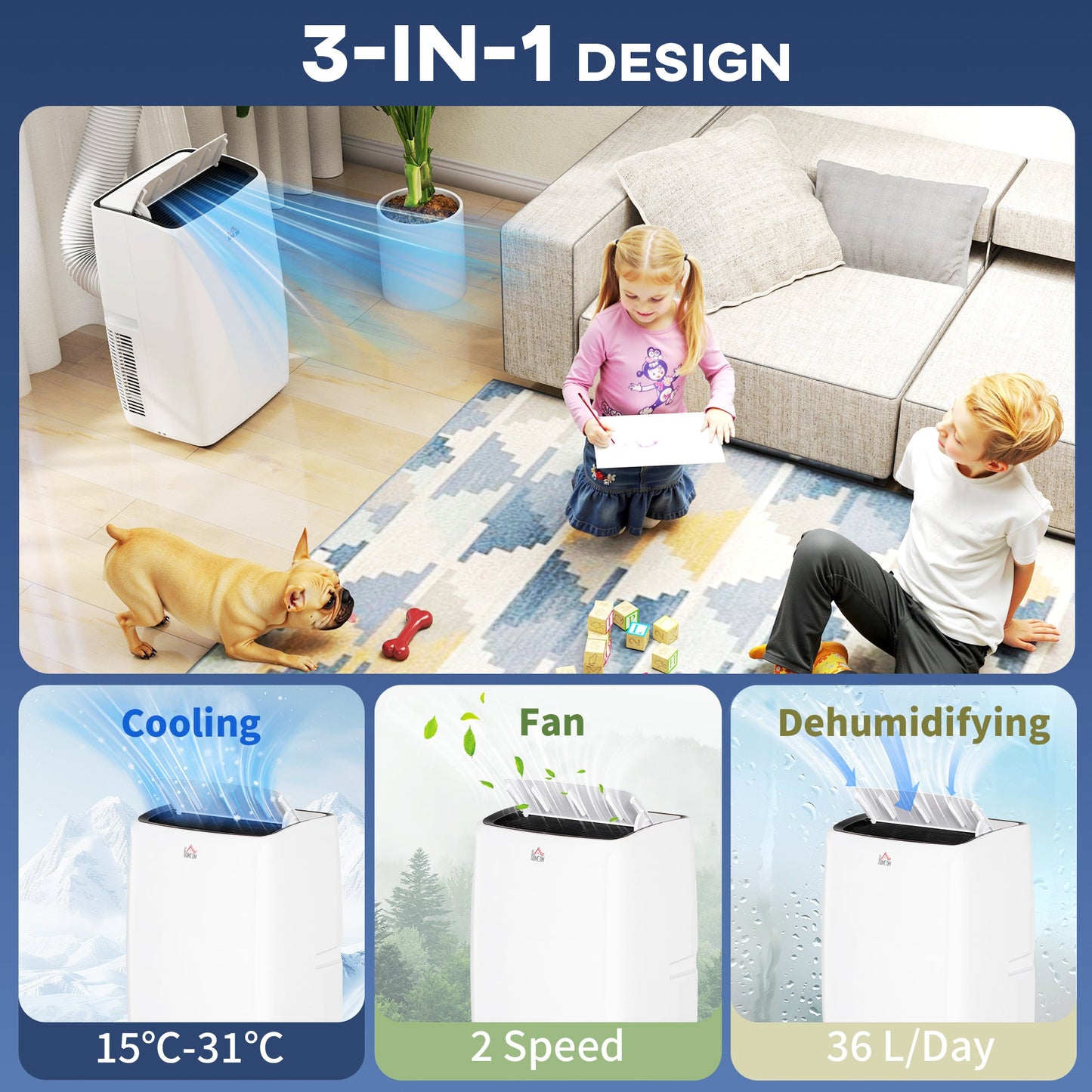 HOMCOM 12,000 BTU Mobile Air Conditioner, Grade A Rated - White
