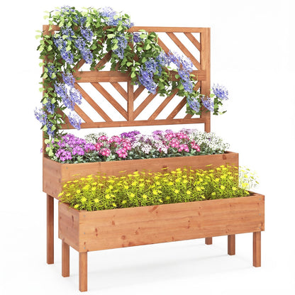2-Tier Raised Garden Bed with Trellis and Drainage Hole-Orange
