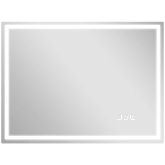 HOMCOM 60 x 80 cm Anti-Fog LED Bathroom Mirror, with Bluetooth and Clock - Silver Tone