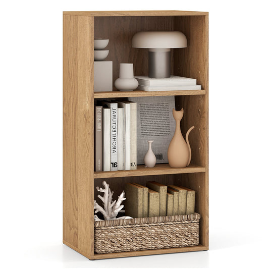3-Cube Bookcase with 7-Position Adjustable Shelves and Anti-Toppling Kits-Natrual