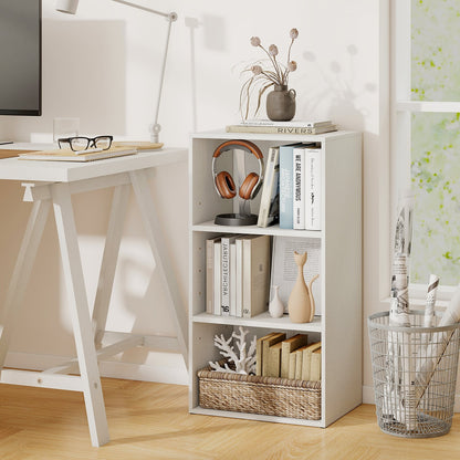 3-Cube Bookcase with 7-Position Adjustable Shelves and Anti-Toppling Kits-White