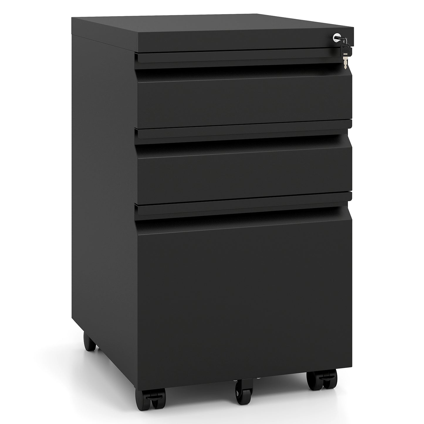 3-Drawer Mobile File Cabinet with 5 Casters and 2 Keys for A4-Black