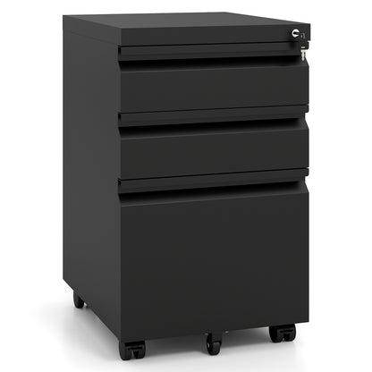 3-Drawer Mobile File Cabinet with 5 Casters and 2 Keys for A4-Black