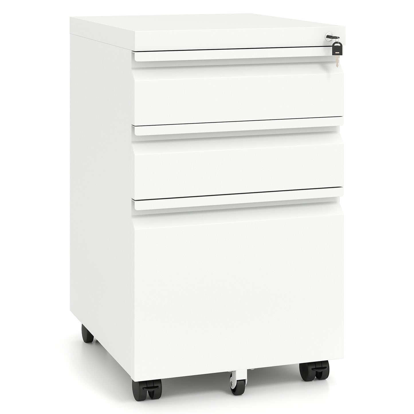 3-Drawer Mobile File Cabinet with 5 Casters and 2 Keys for A4-White