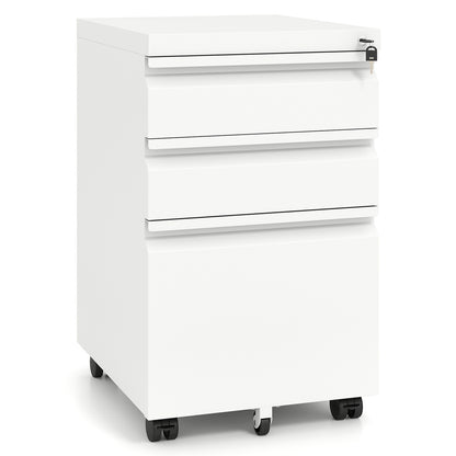 3-Drawer Mobile File Cabinet with 5 Casters and 2 Keys for A4-White