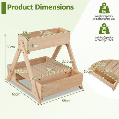 3 Fir Wooden Planter Boxes with Open Storage Shelf and 3 Drainage Holes-Natural