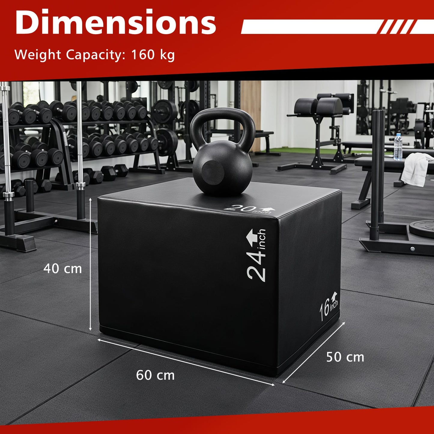 3 In 1 Foam Plyometric Box with 3 Heights and Easy-to-Clean PU Cover-24"