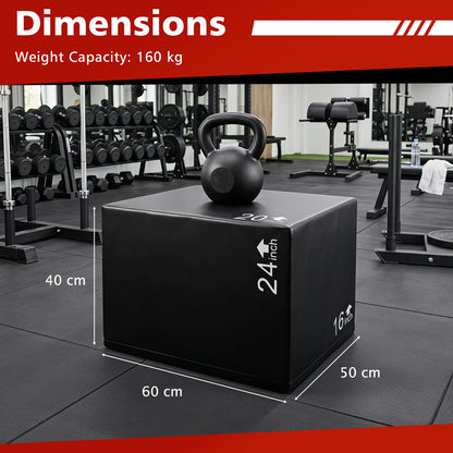 3 In 1 Foam Plyometric Box with 3 Heights and Easy-to-Clean PU Cover-24"