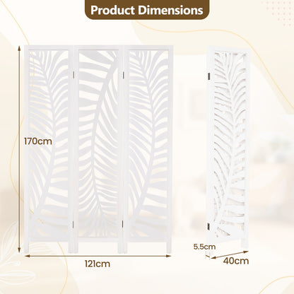 3-Panel Room Divider 170 cm Freestanding Privacy Screen with Natural Paulownia Wood Frame-White