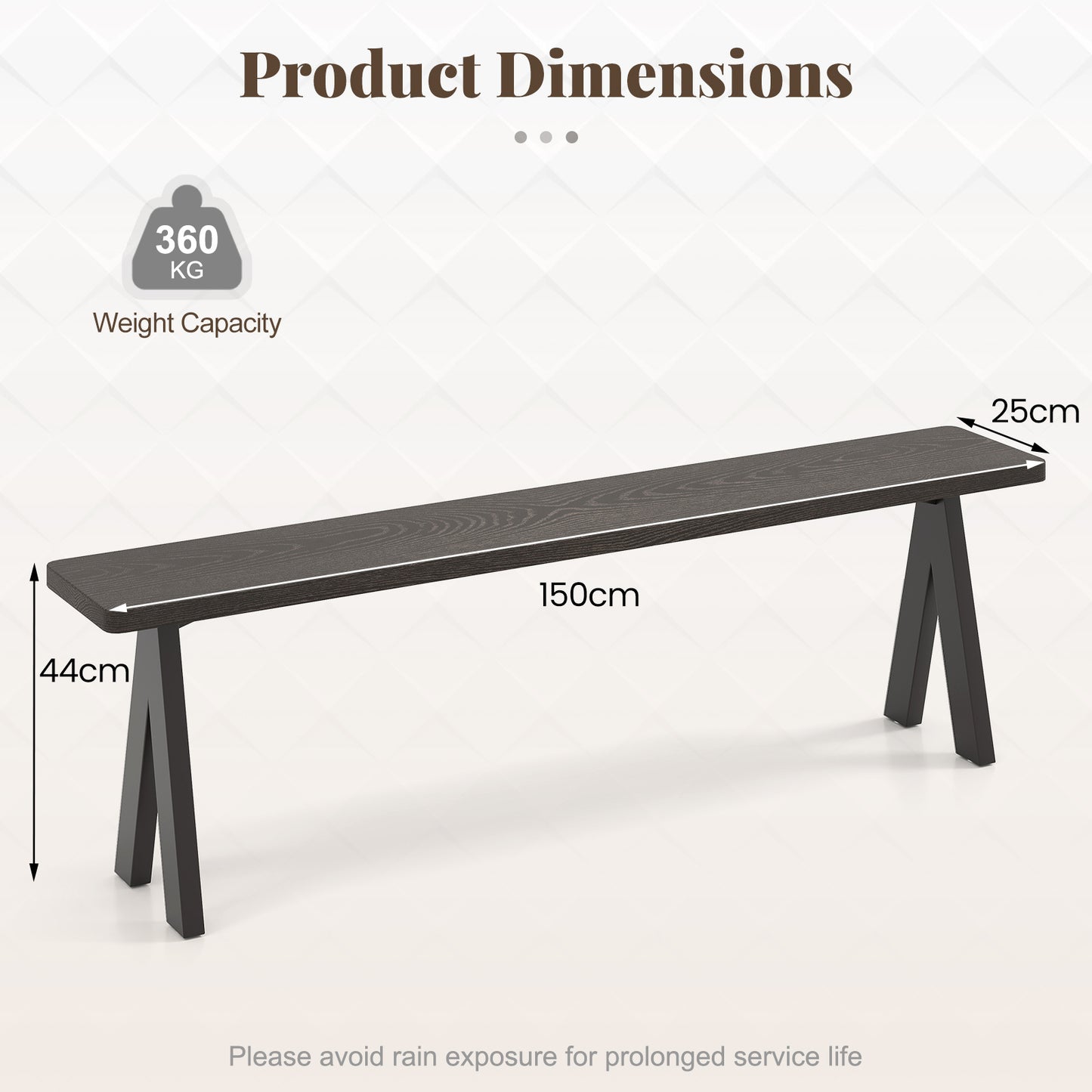 3-Person Outdoor Bench Set of 2 with 360 kg Bearing Capacity-Dark Brown