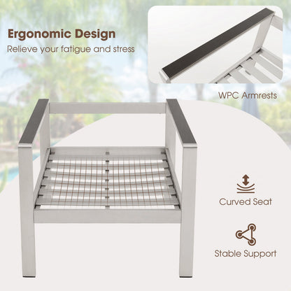 3-Piece Aluminum Patio Set with Cushions for Garden Backyard Poolside-Grey
