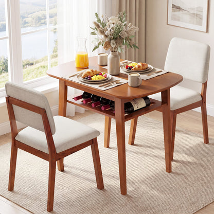 3-Piece Dining Table Set with Storage Rack for Small Spaces-Cherry