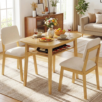 3-Piece Dining Table Set with Storage Rack for Small Spaces-Natural