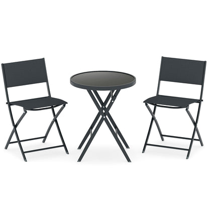 3 Piece Folding Bistro Set Patio Dining Furniture with Breathable Fabric Seat
