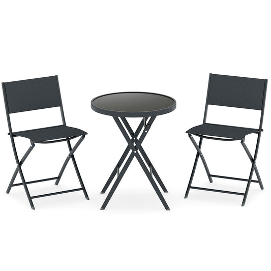 3 Piece Folding Bistro Set Patio Dining Furniture with Breathable Fabric Seat