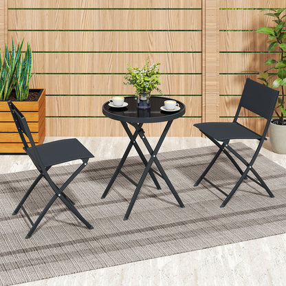 3 Piece Folding Bistro Set Patio Dining Furniture with Breathable Fabric Seat