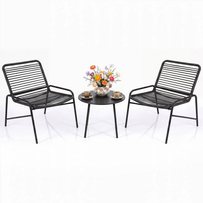 3 Piece Patio Bistro Set Rattan Chairs with Side Table Outdoor Wicker Conversation Set-Black