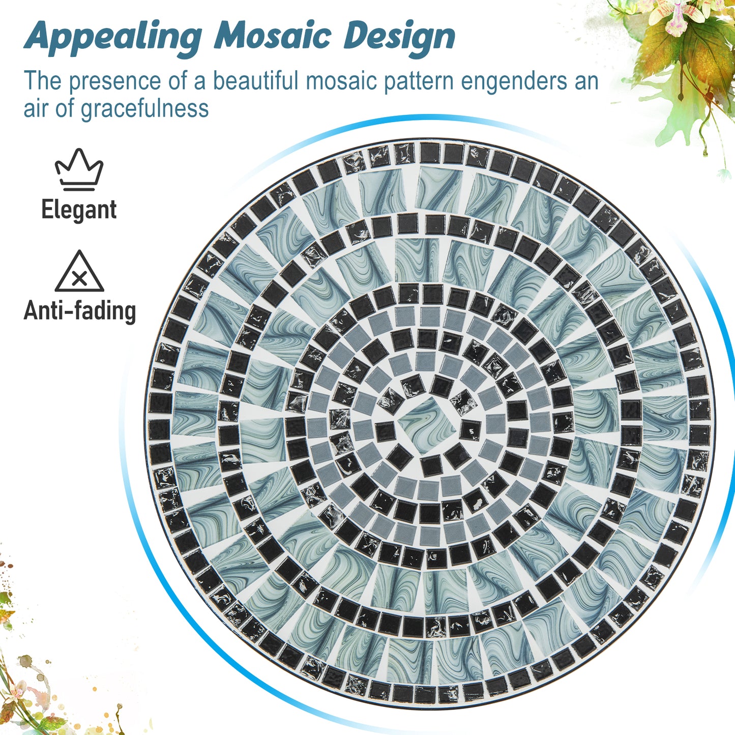 Mosaic Round Side Table 60cm Indoor Outdoor Plant Stand for Patio Balcony（ONLY TABLE）