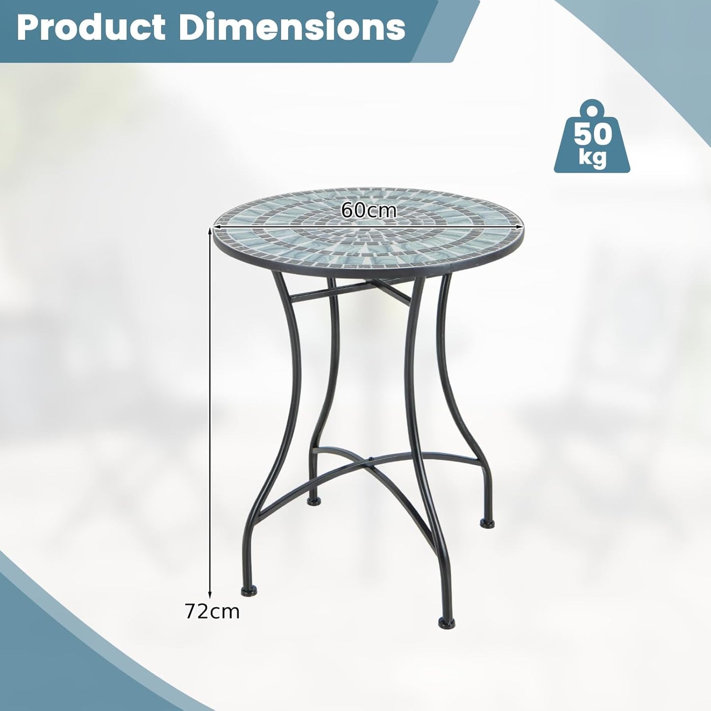 Mosaic Round Side Table 60cm Indoor Outdoor Plant Stand for Patio Balcony（ONLY TABLE）