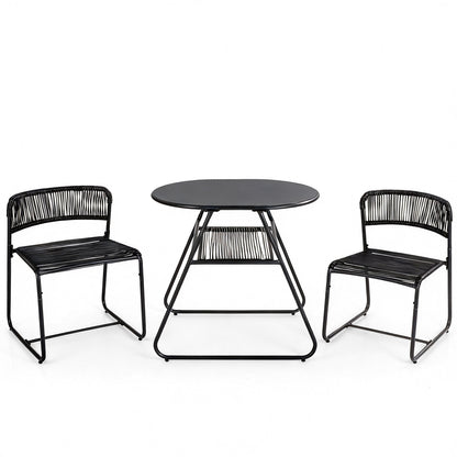 3-Piece Patio Bistro Set with Solid Metal Frame for Porch-Black